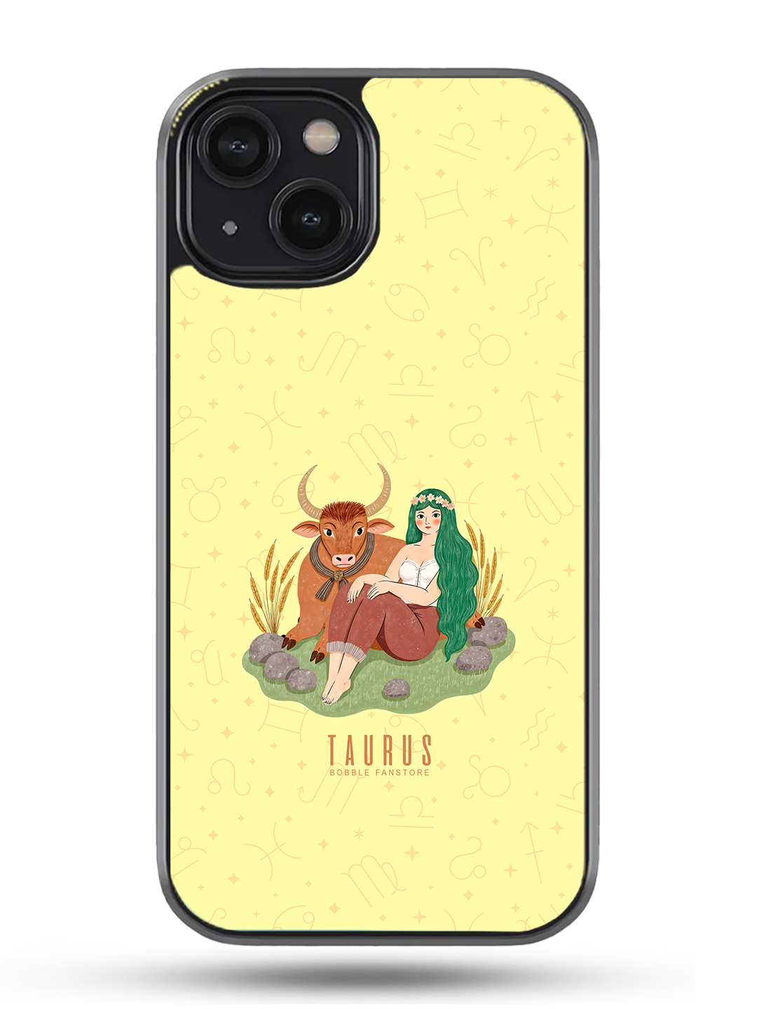 Yellow iPhone Case with Taurus Illustration – Elegant & Sturdy (iPhone 13-16)