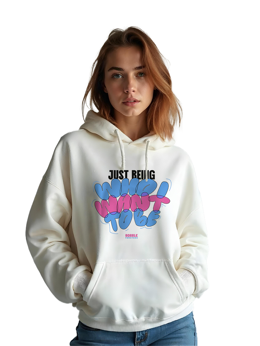 White Hoodie with 'Who I Want to Be' Text – Motivational and Inspirational Hoodie for Women, Comfortable Cotton for Daily Wear