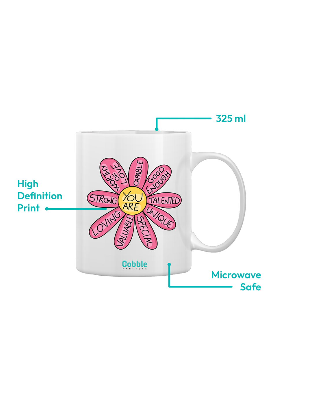 Motivational Flower Coffee Mug in White - Inspiring Text Design