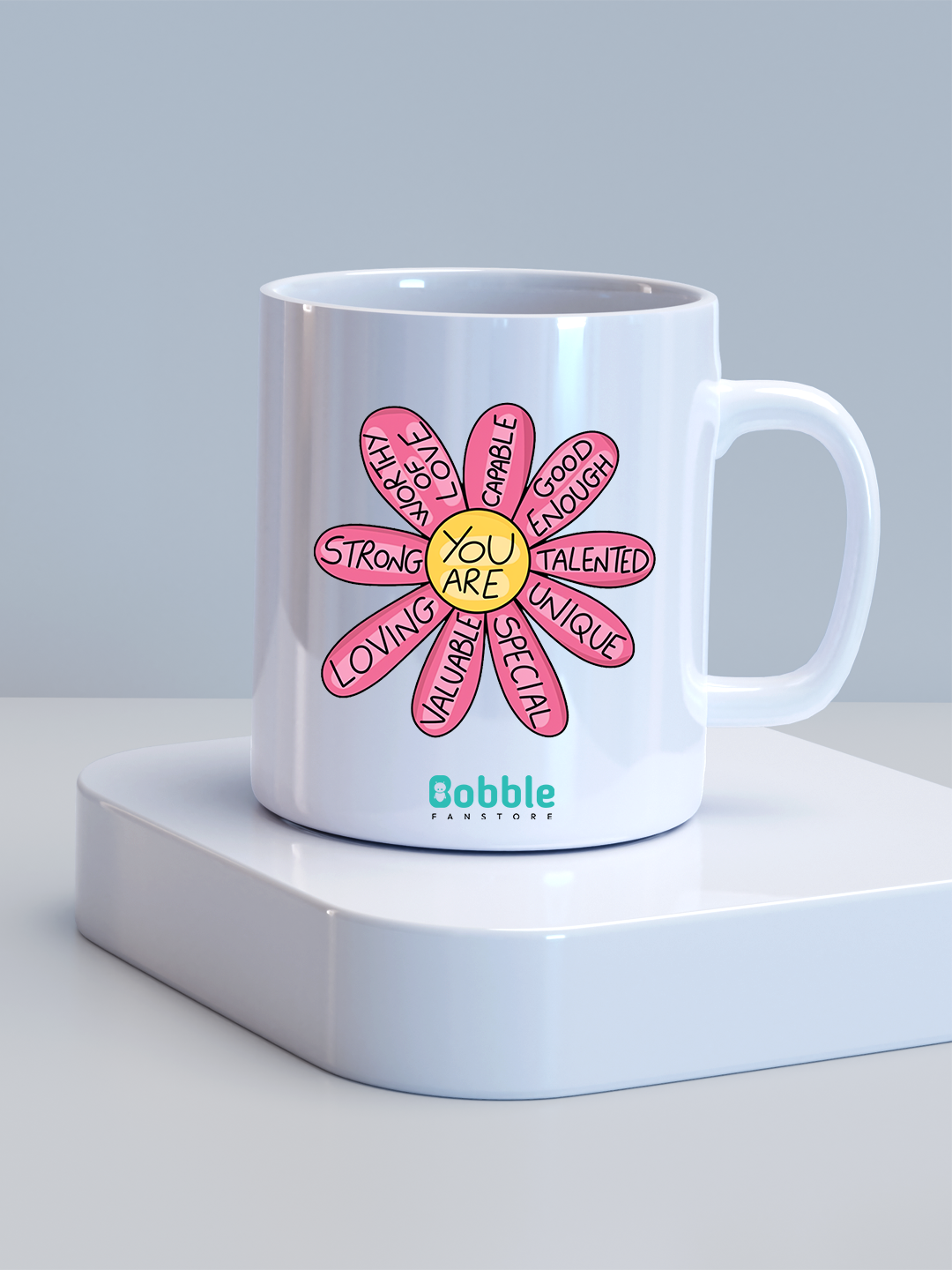 Motivational Flower Coffee Mug in White - Inspiring Text Design