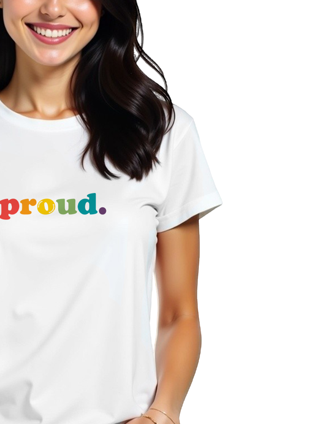 Proud Minimal White T-Shirt for Women – Rainbow Lettering Pride Tee | Pride Mode: ON