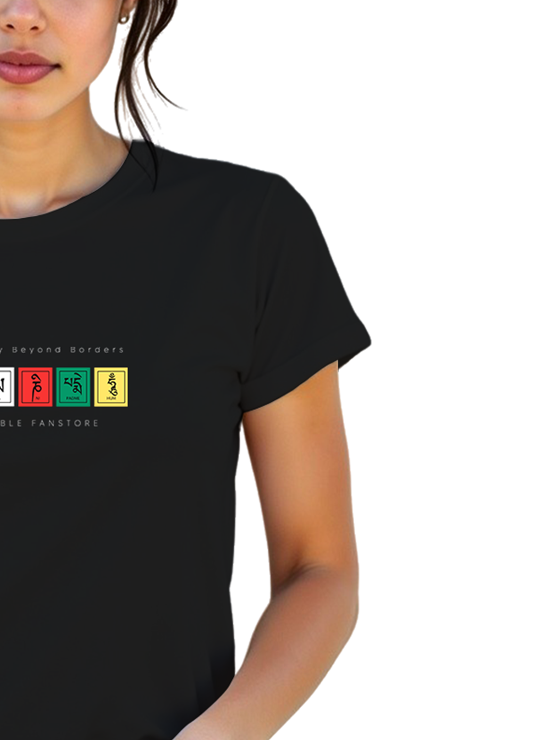 Women’s Black Regular Fit T-Shirt with Tibetan Flag Print – Trendy Cotton Tee for Daily Wear | Soft, Breathable & Comfortable Casual Fashion for Travel & Adventure