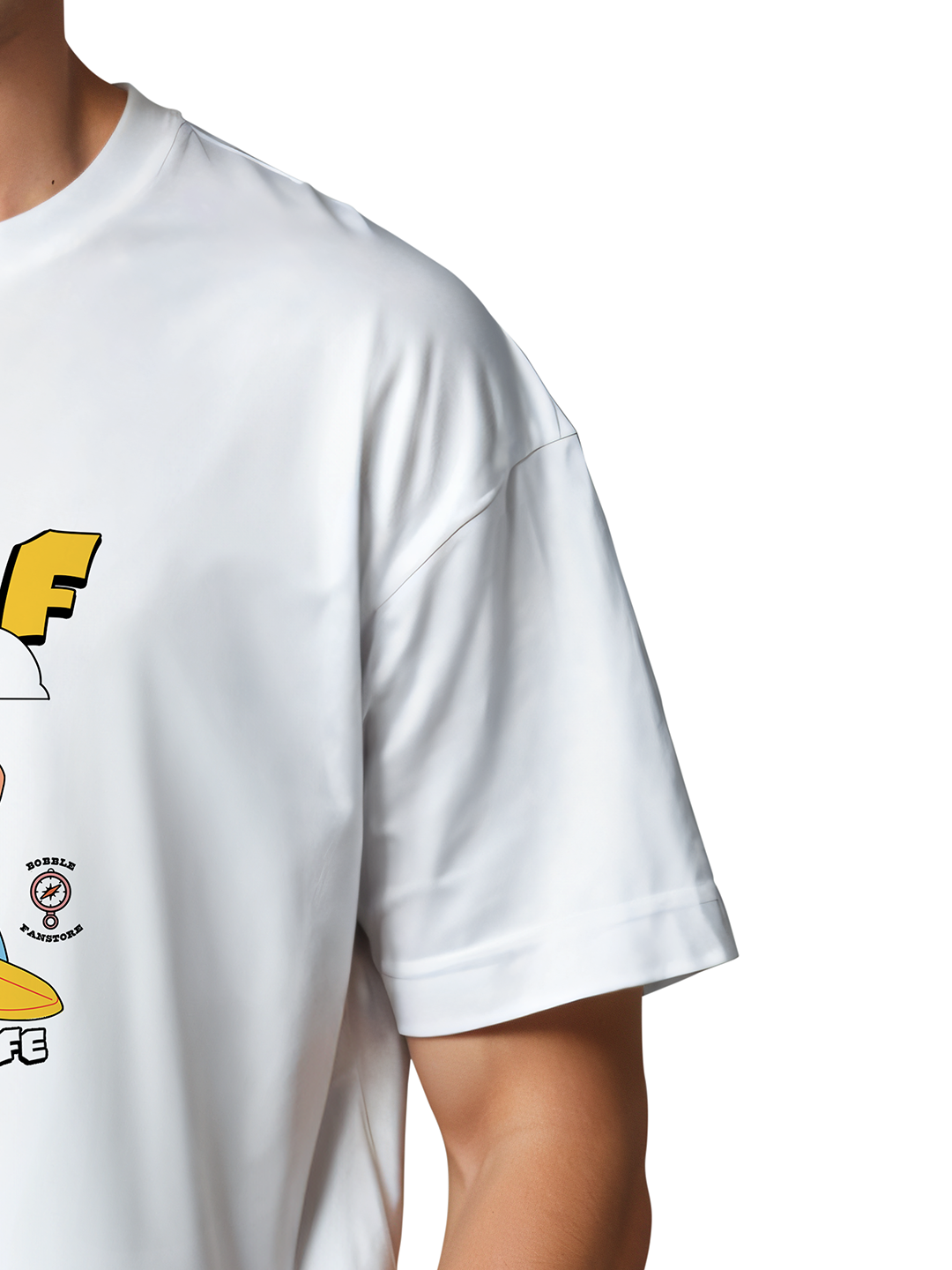 Men's White Oversized T-Shirt with Surf Illustration | 100% Cotton Heavyweight Tee | Drop Shoulder Fit | Beach Graphic Streetwear for Casual Daily Style