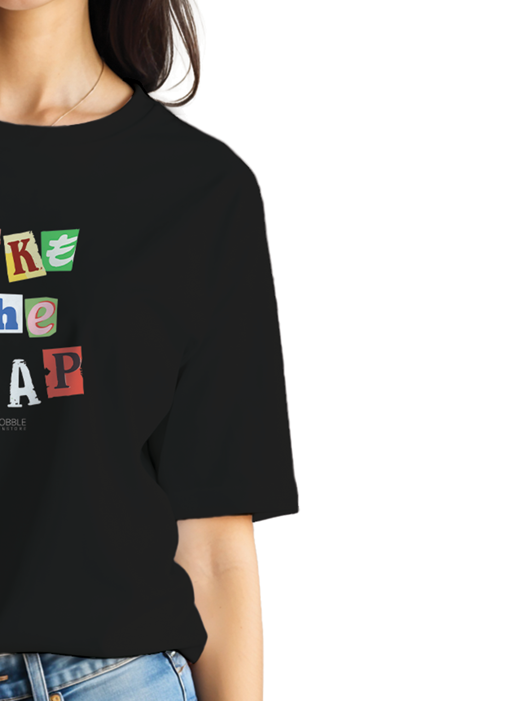 Women's Black Oversized T-Shirt with 'Take The Leap' Bold Pop Text | 100% Cotton Drop Shoulder Streetwear | Relaxed Fit Motivational Graphic Daily Wear Tee