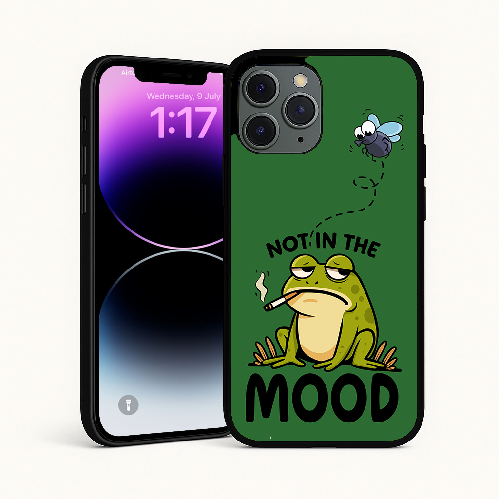 Not In Mood Frog iPhone Case – For iPhone 11, 11 Pro, 12, 12 Pro, 13, 13 Pro, 14, 14 Pro, 15, 15 Pro, 16, 16 Pro | Green Mood Frog Cover | Funny Soft Case