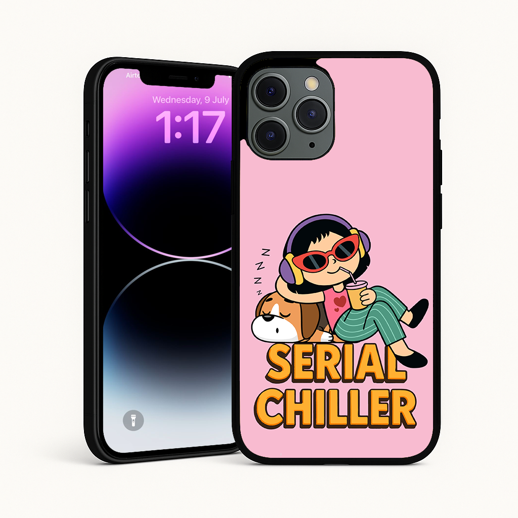 Serial Chiller Pink iPhone Case – For iPhone 11, 11 Pro, 12, 12 Pro, 13, 13 Pro, 14, 14 Pro, 15, 15 Pro, 16, 16 Pro | Lazy Girl Cover | Soft, Funny Phone Case