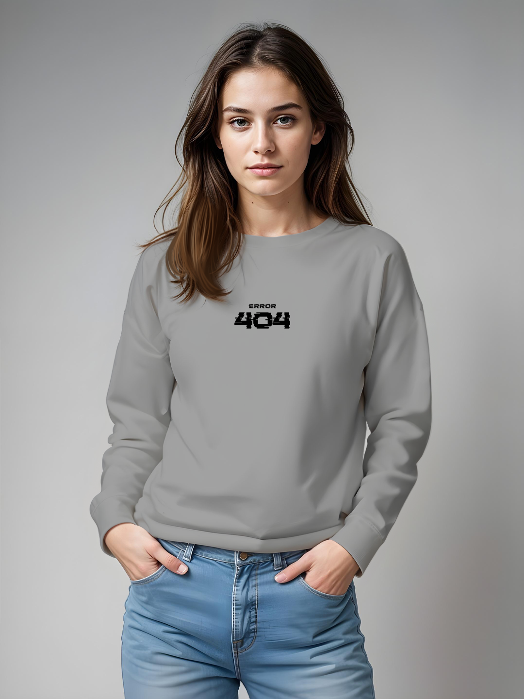 Error 404 Human Not Found Sweatshirt in Grey - Funny Tech Hoodie for All For Women