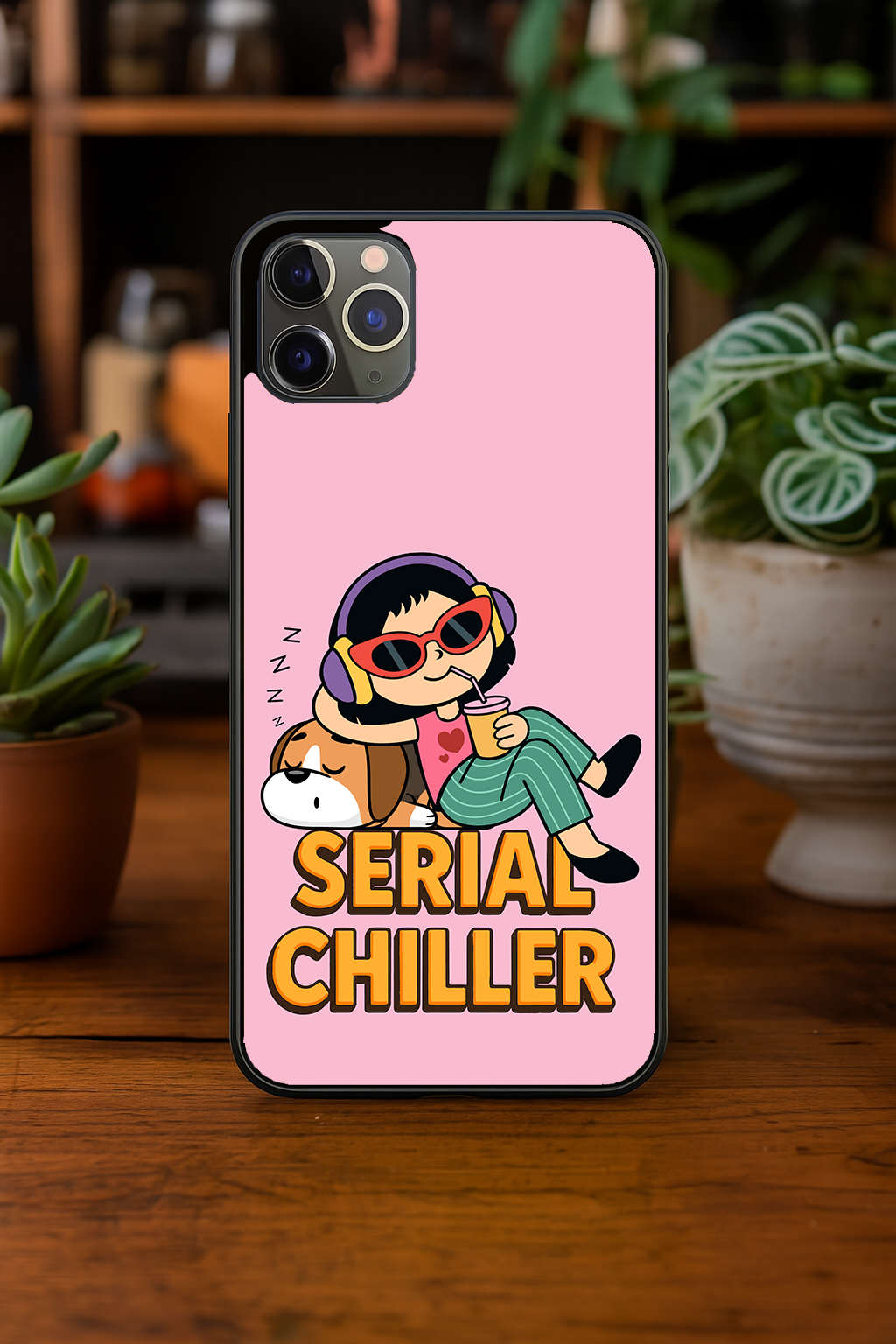Serial Chiller Pink iPhone Case – For iPhone 11, 11 Pro, 12, 12 Pro, 13, 13 Pro, 14, 14 Pro, 15, 15 Pro, 16, 16 Pro | Lazy Girl Cover | Soft, Funny Phone Case