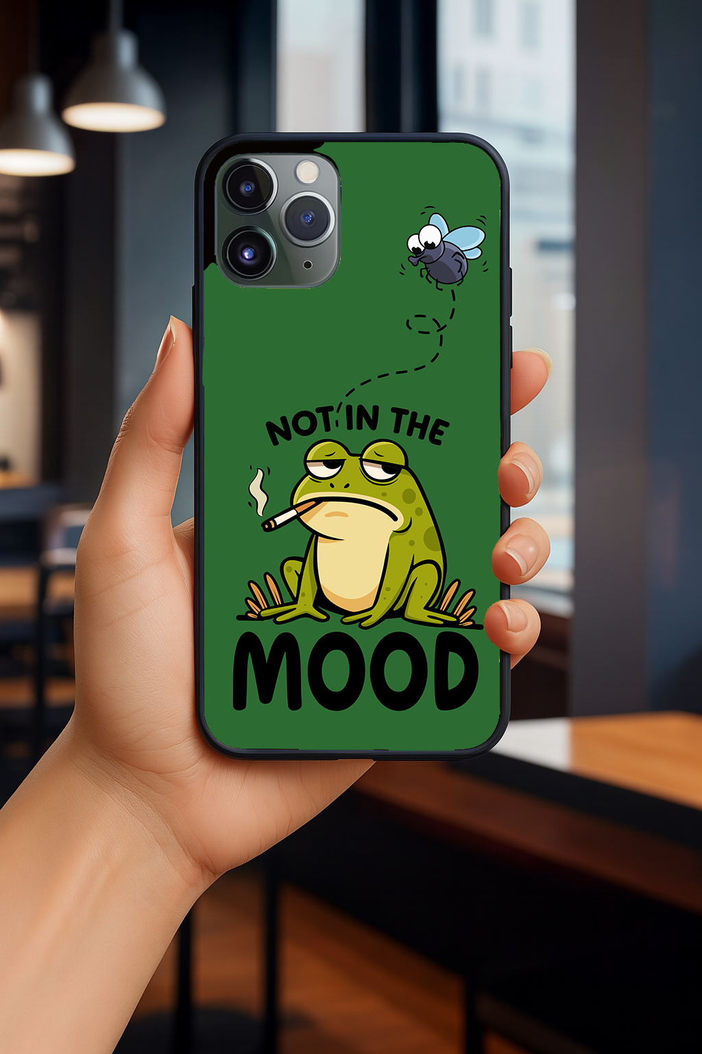 Not In Mood Frog iPhone Case – For iPhone 11, 11 Pro, 12, 12 Pro, 13, 13 Pro, 14, 14 Pro, 15, 15 Pro, 16, 16 Pro | Green Mood Frog Cover | Funny Soft Case