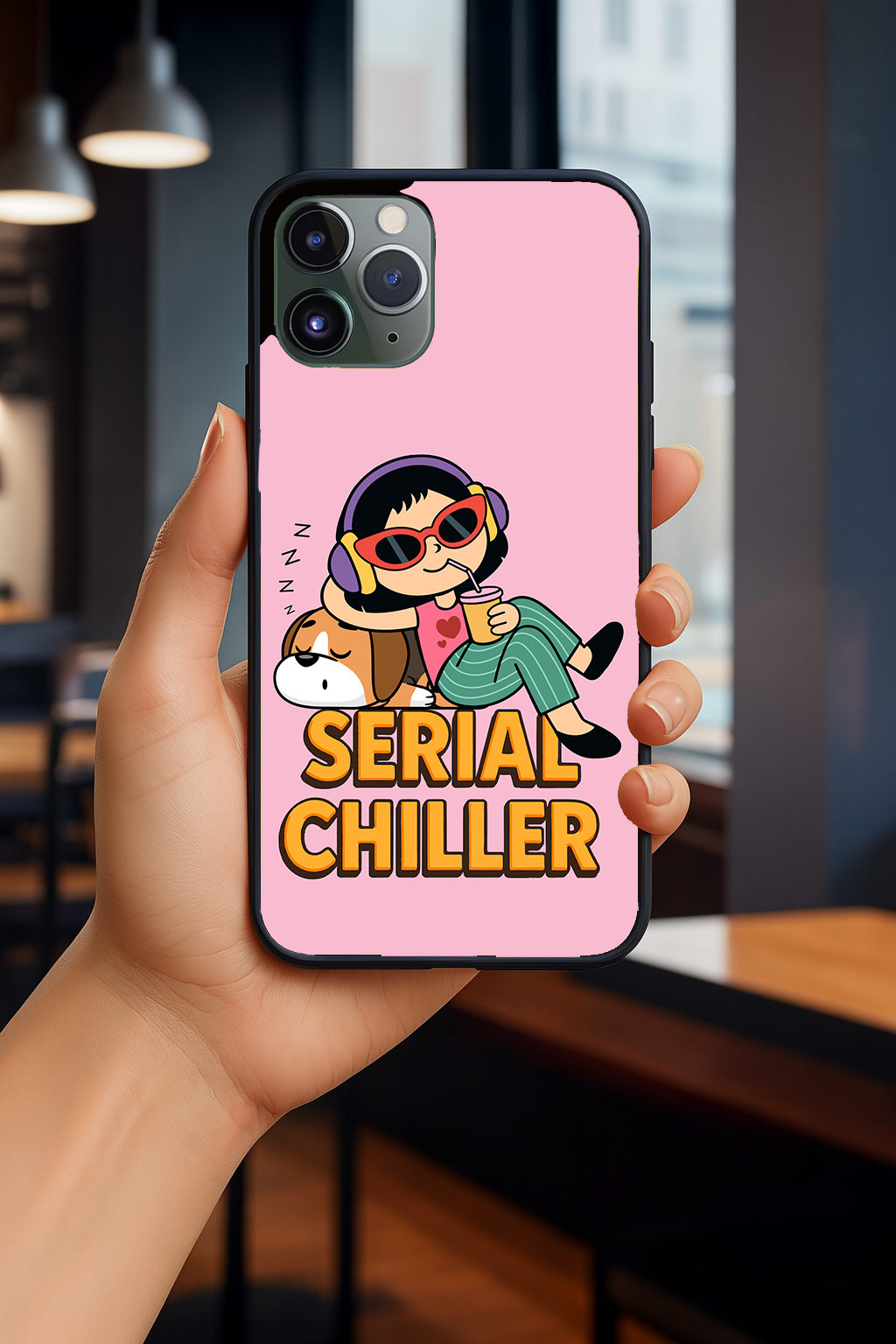 Serial Chiller Pink iPhone Case – For iPhone 11, 11 Pro, 12, 12 Pro, 13, 13 Pro, 14, 14 Pro, 15, 15 Pro, 16, 16 Pro | Lazy Girl Cover | Soft, Funny Phone Case