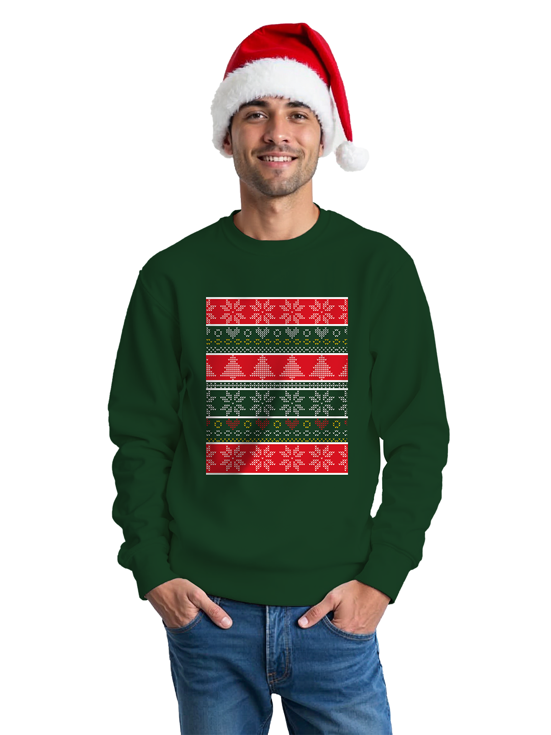 Green Christmas Sweatshirt for Men with Fun Holiday Pattern – Festive & Comfortable