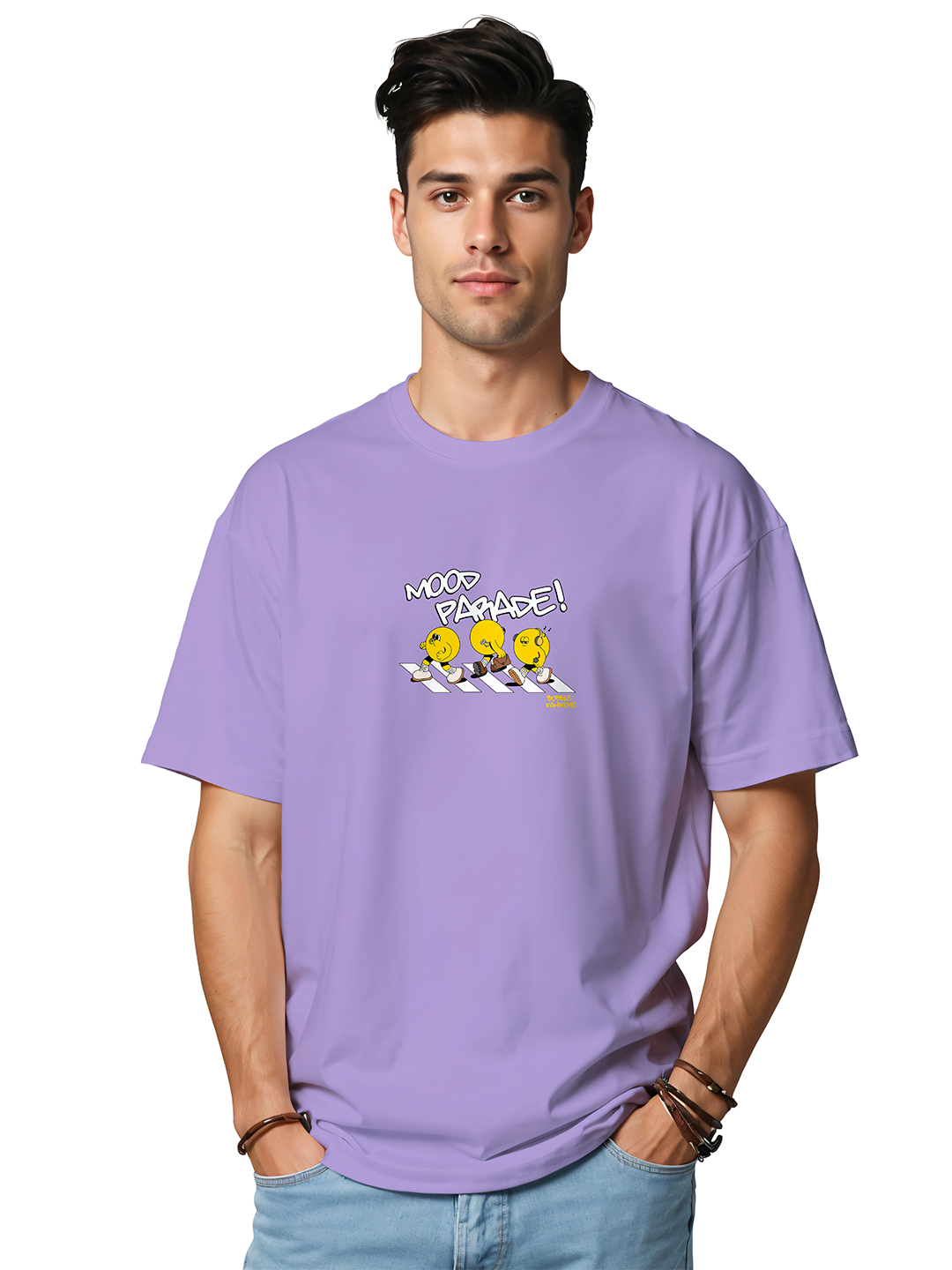 Mood Parade Oversized T-Shirt for Men in Lavender | Unisex Loose Fit | 100% Combed Cotton | 220 GSM Bio-Washed Fabric | Quirky Graphic Streetwear | Made in India