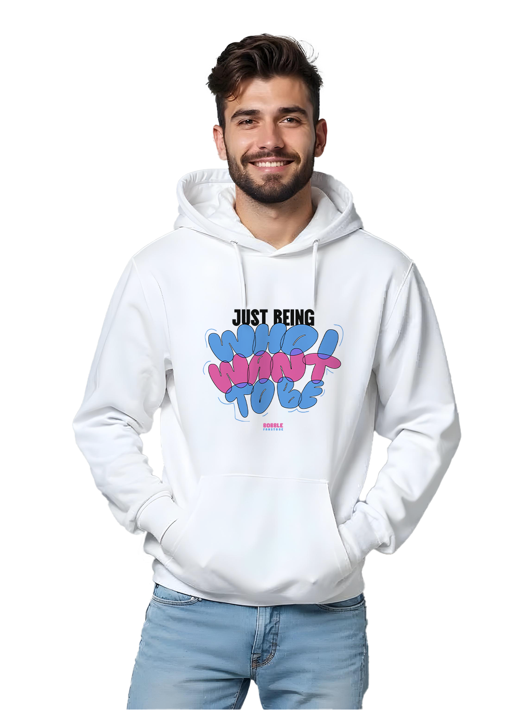 White Hoodie with 'Who I Want to Be' Text – Inspirational and Comfortable Hoodie for Men, Stylish Design for Motivational Vibes