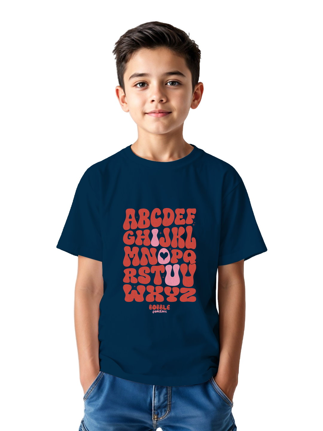 I Love You Alphabet Illustration Kids’ T-Shirt in Navy Blue – Cute & Comfortable Cotton Tee