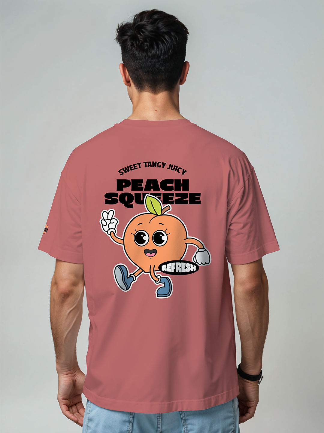 Cheeky Peach T-shirt in Rosy Red – Playful Fruit Graphic Tee For Men