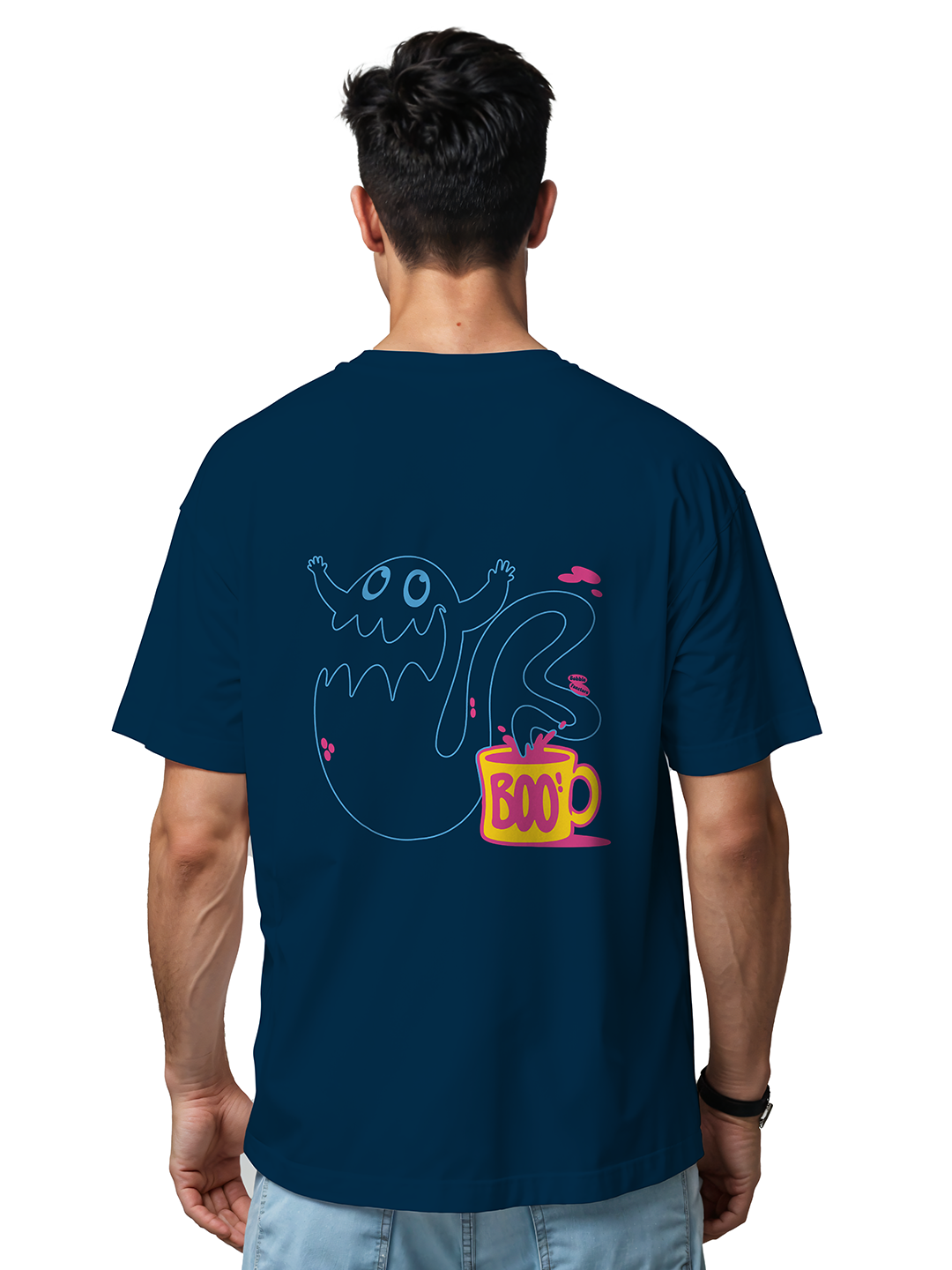 Ghostly Sips Graphic Tee For Men – Trendy Oversized T-Shirt for Coffee Lovers & Spooky Aesthetic