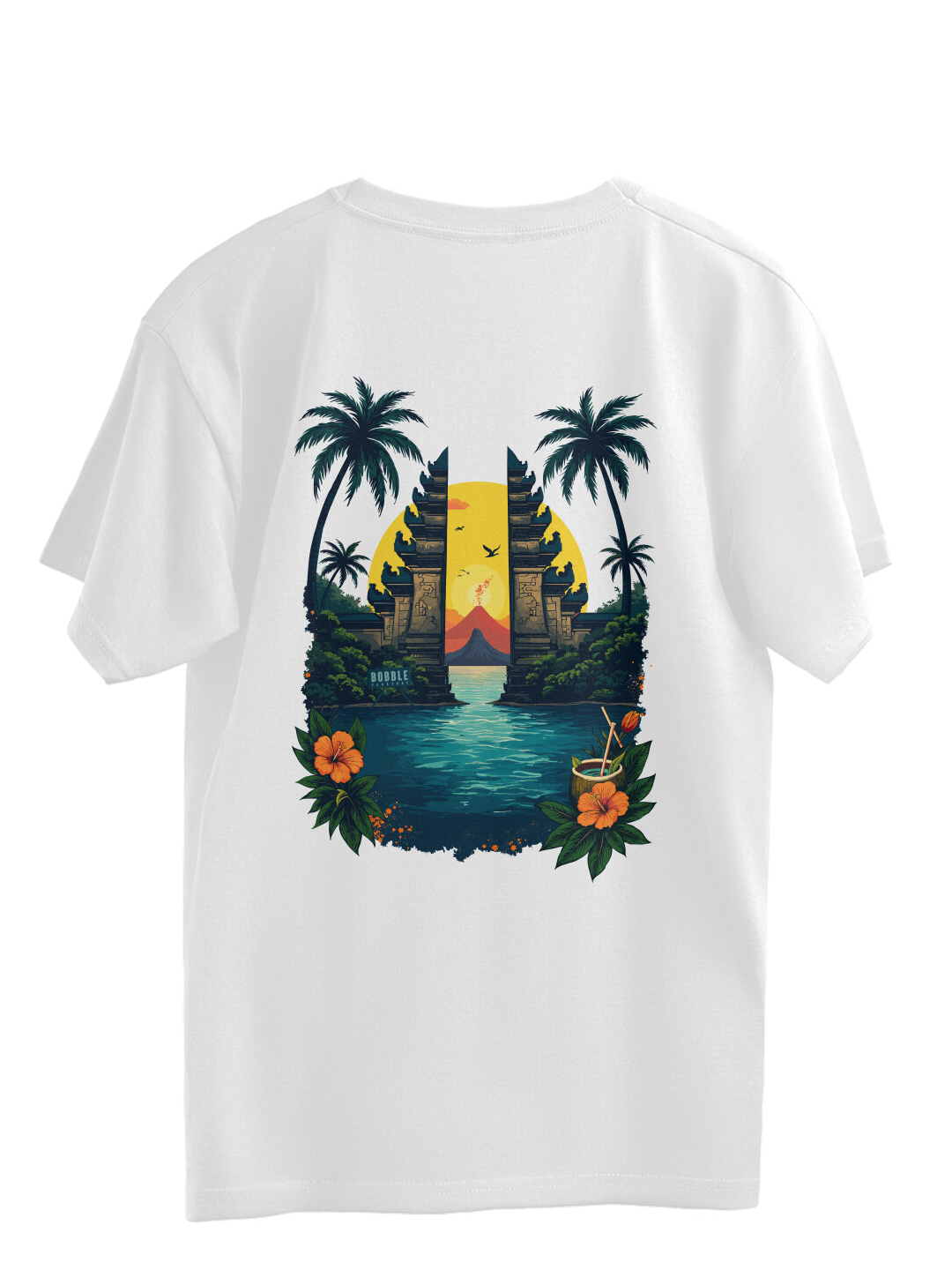 Women’s White Oversized T-Shirt with Bali Illustration at Back – Relaxed Fit, Breathable Cotton Travel Tee | Trendy & Comfortable Oversized Streetwear