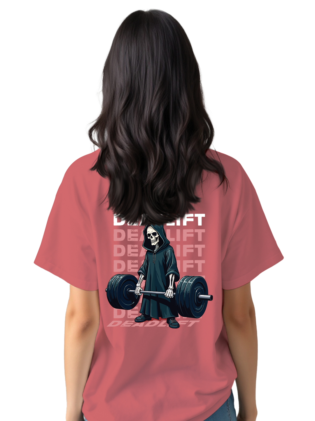 Deadlift Grim Reaper Gym T-Shirt for Women – Strength Training Apparel, Bold Skeleton Design for Fitness & Powerlifting Enthusiasts