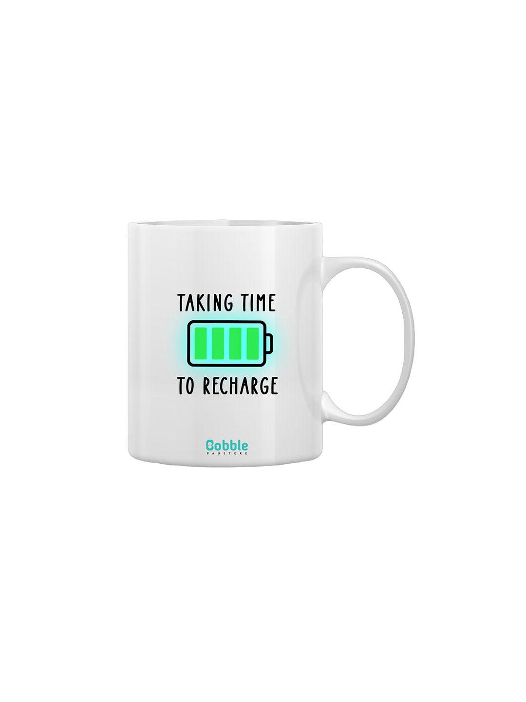 Taking Time to Recharge Coffee Mug in White - Battery Icon Design