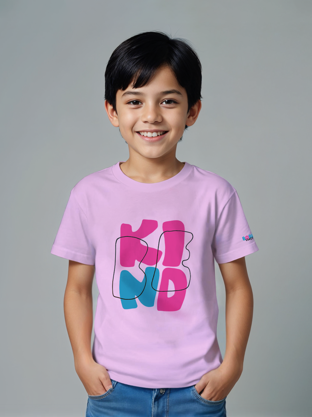 Kind Spirit Boys Pink T-Shirt – Bold Letter Design, Soft Cotton, Comfortable Fit