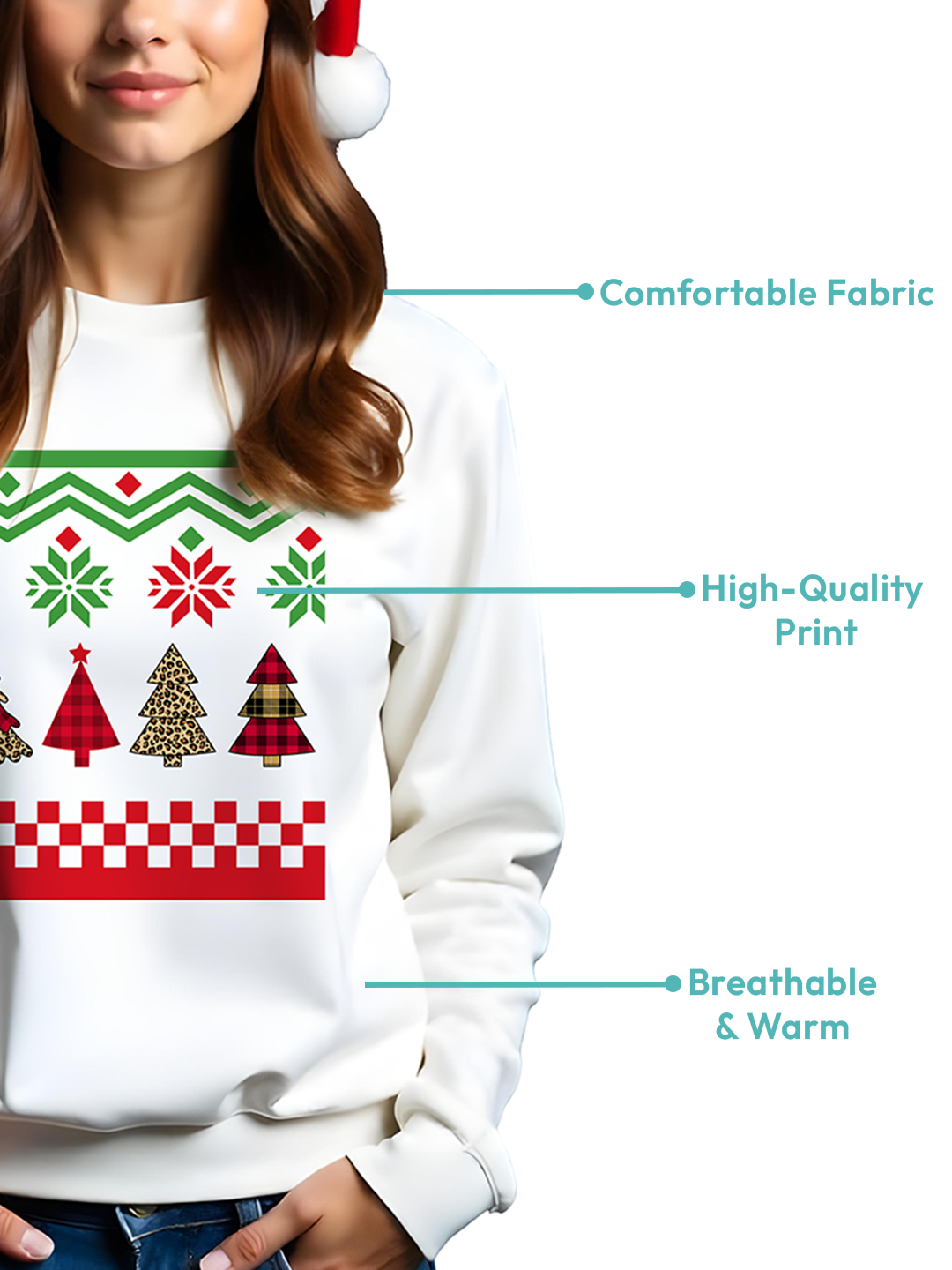 White Sweatshirt for Women with Christmas Design – Cozy & Festive Holiday Style