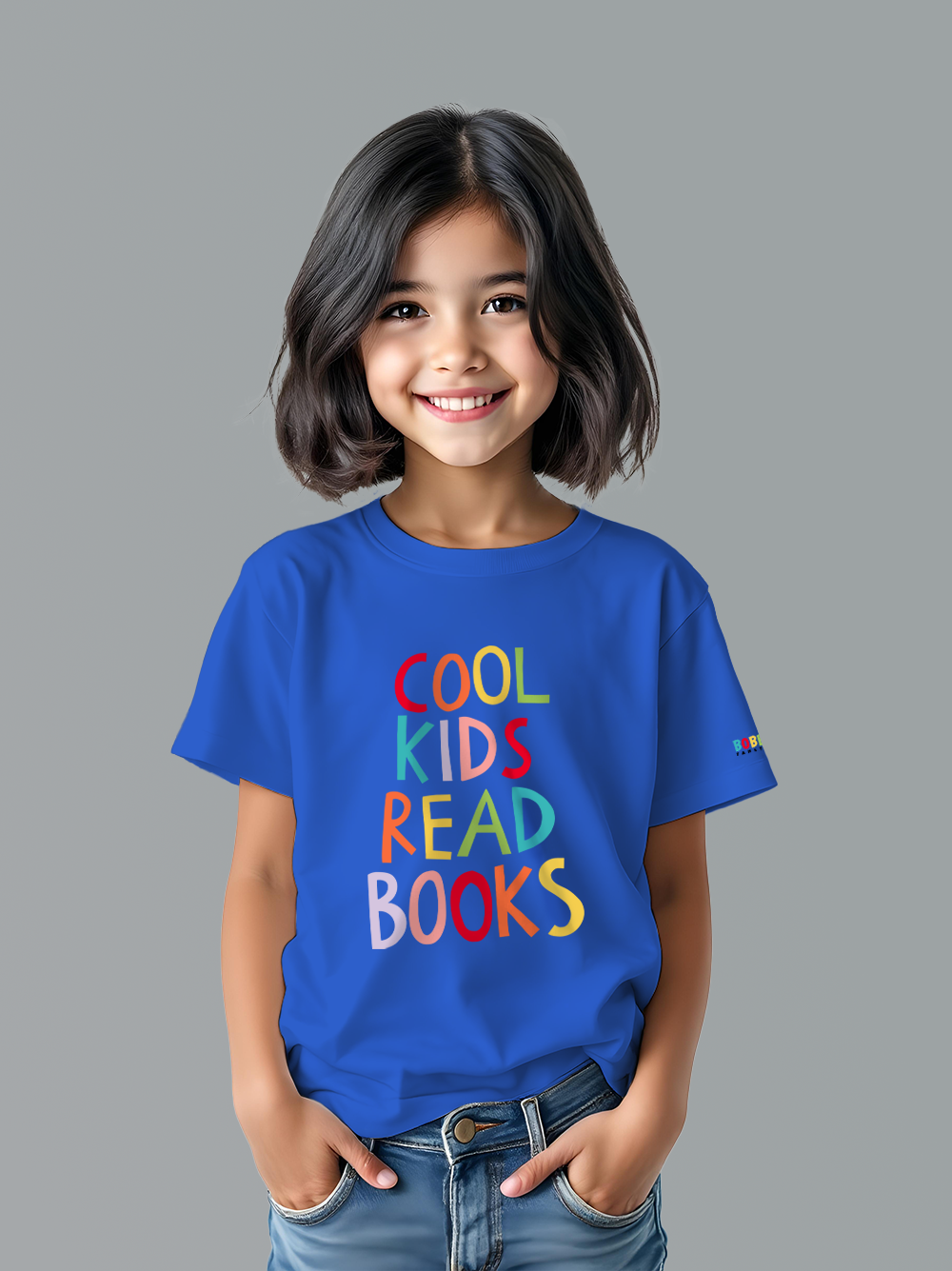 Cool Kids Read Books Pink & Blue Girls T-Shirt – Abstract Letters, Soft Cotton, Comfortable Fit