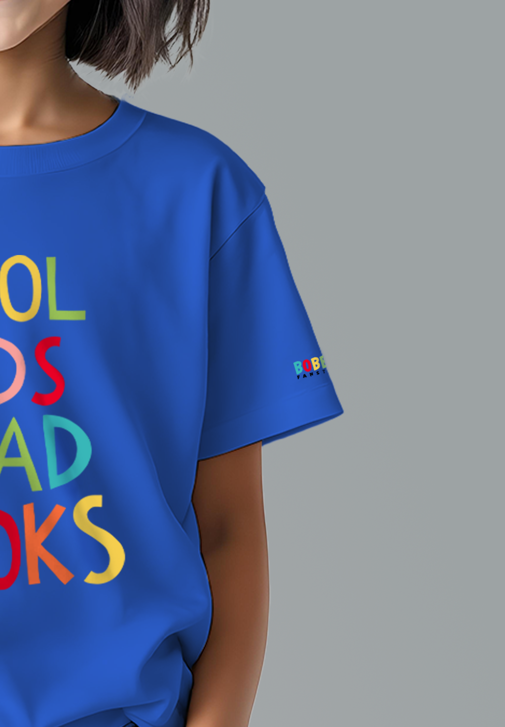 Cool Kids Read Books Pink & Blue Girls T-Shirt – Abstract Letters, Soft Cotton, Comfortable Fit