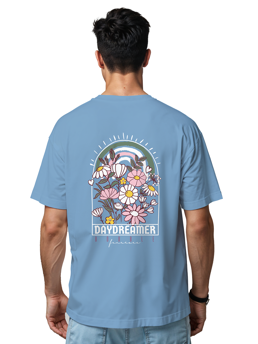 Day Dreamer Back Print T-Shirt for Men – Lavender & Blue | Floral Graphic Tee