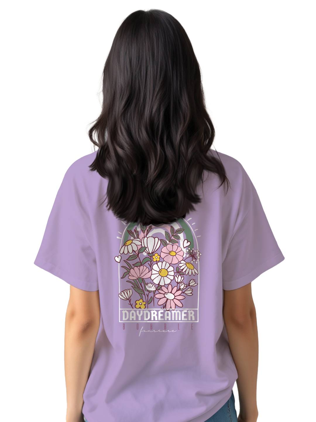 Day Dreamer Back Print T-Shirt for Women – Lavender & Blue | Trendy Floral Tee