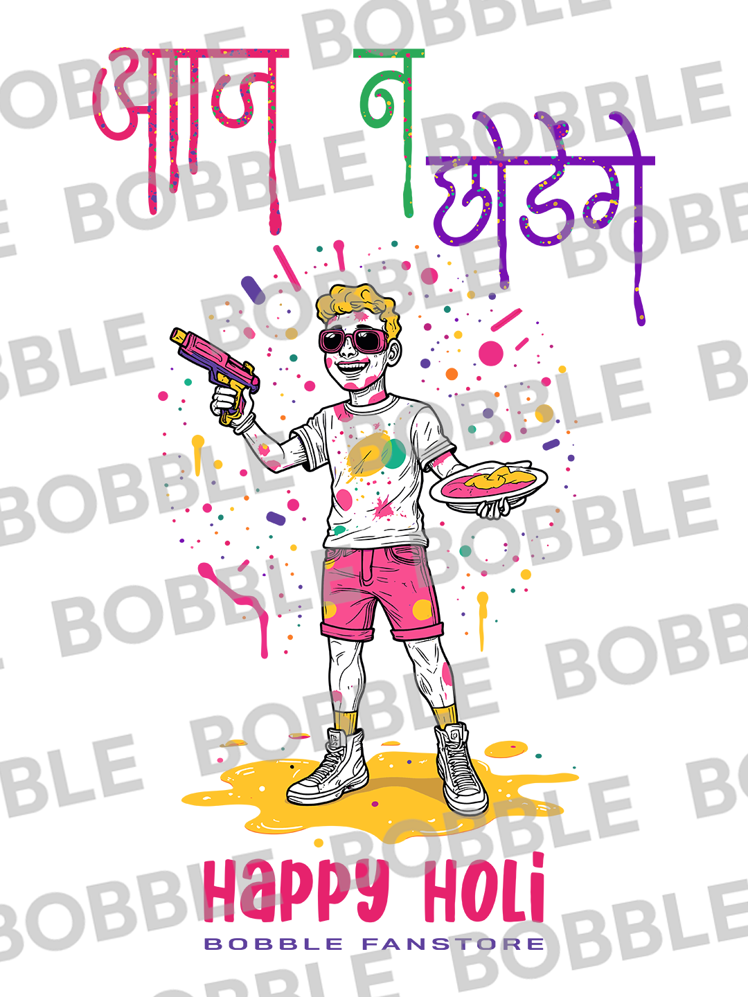 Bobble Fan Store Men’s T-Shirt – Festive Cotton Tee with Aaj Na Chhodenge Hindi Print | Colorful & Stylish Holi Outfit for Men | Perfect for Holi Party, Gifting & Casual Wear