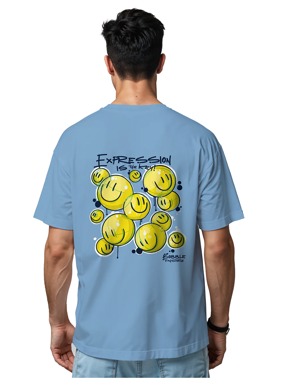 Expression Is The Key Oversized T-Shirt For Men – Bold Smiley Face Graphic Tee for Self-Expression