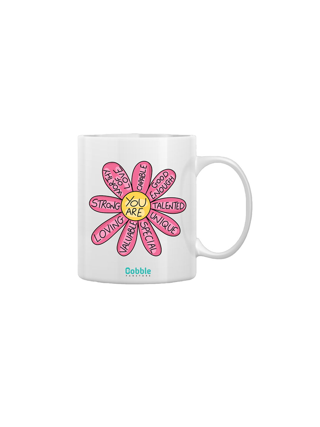 Motivational Flower Coffee Mug in White - Inspiring Text Design