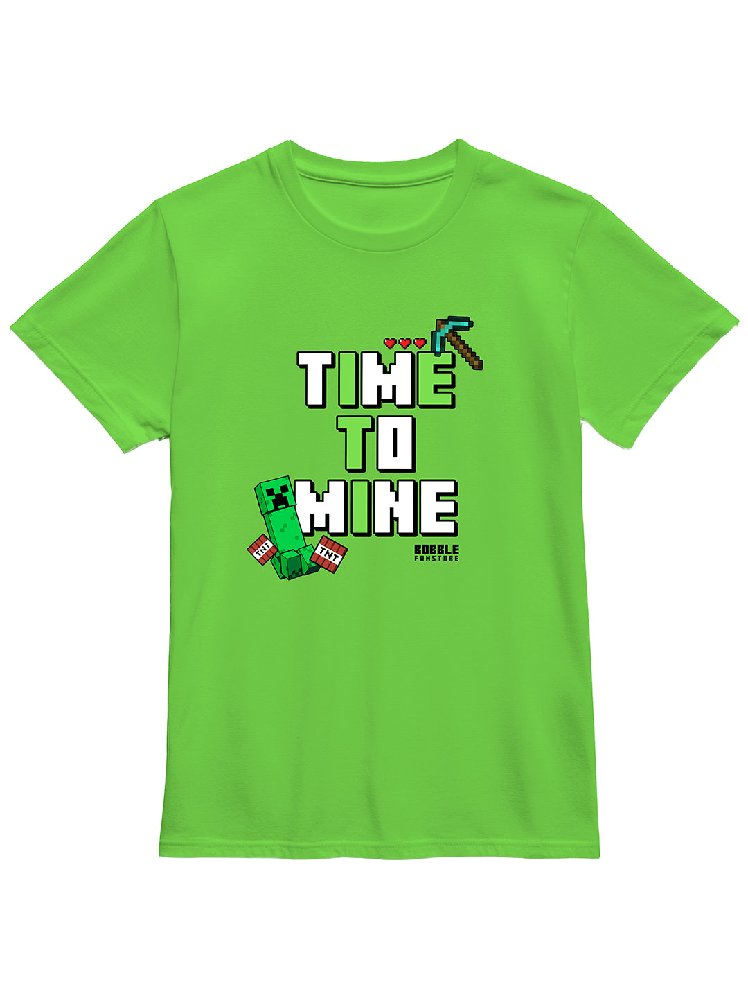 Time to Mine Green T-Shirt for Boys | Minecraft-Themed Design | Fun Playful Kidswear | Comfortable & Stylish T-Shirt for Playtime & Adventures | Ages 4-12