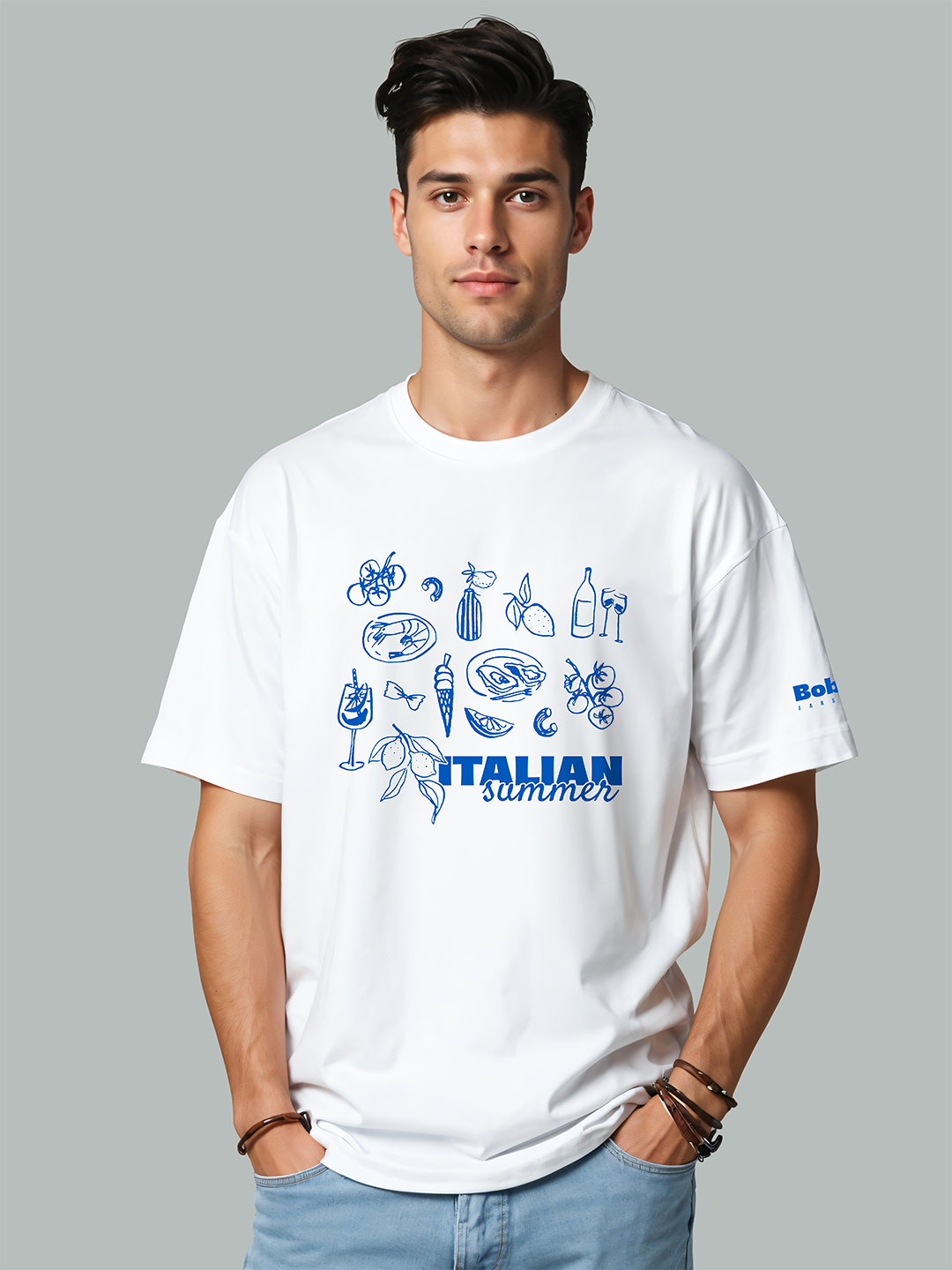 Italian Summer T-Shirt in White – Food Lover’s Graphic Tee with Italian Flair For Men