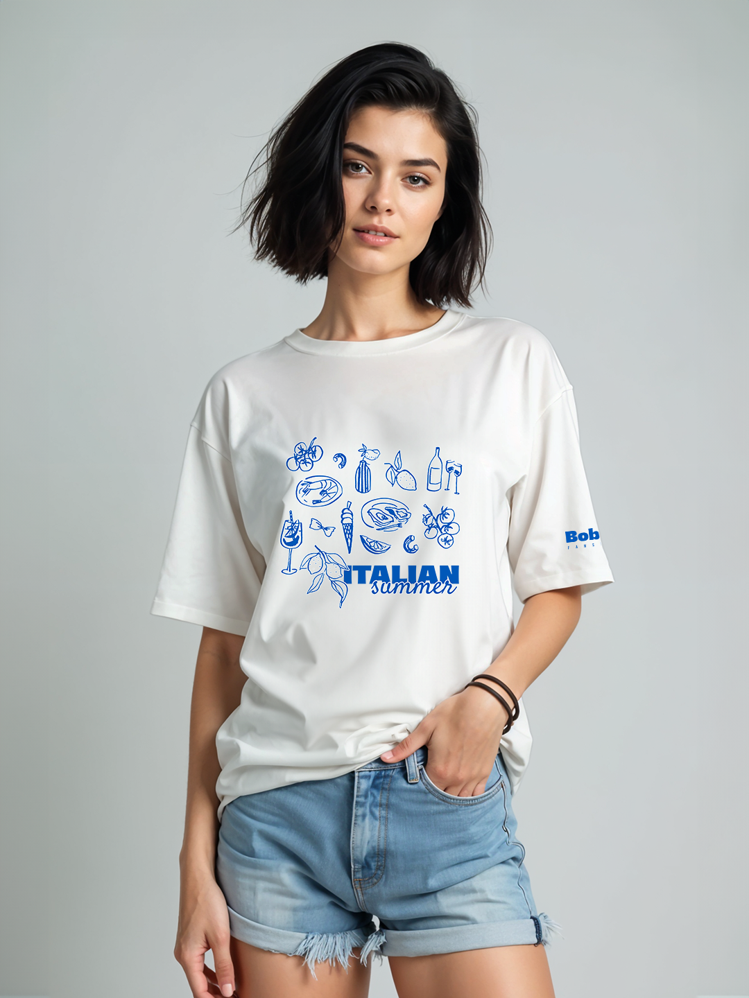 Italian Summer T-Shirt in White – Food Lover’s Graphic Tee with Italian Flair For Women