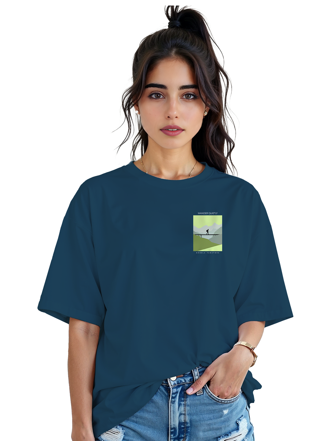 Women’s Blue Oversized T-Shirt with Solo Traveller Print – Oversized Fit, Soft Cotton Tee | Stylish & Comfortable Travel-Inspired Fashion