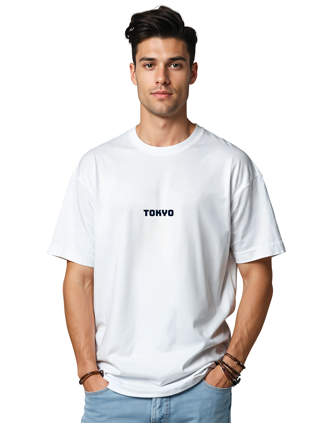 Men’s White Oversized T-Shirt with Tokyo Back Print – Stylish Streetwear | Soft Cotton Tee for Travel & Urban Fashion