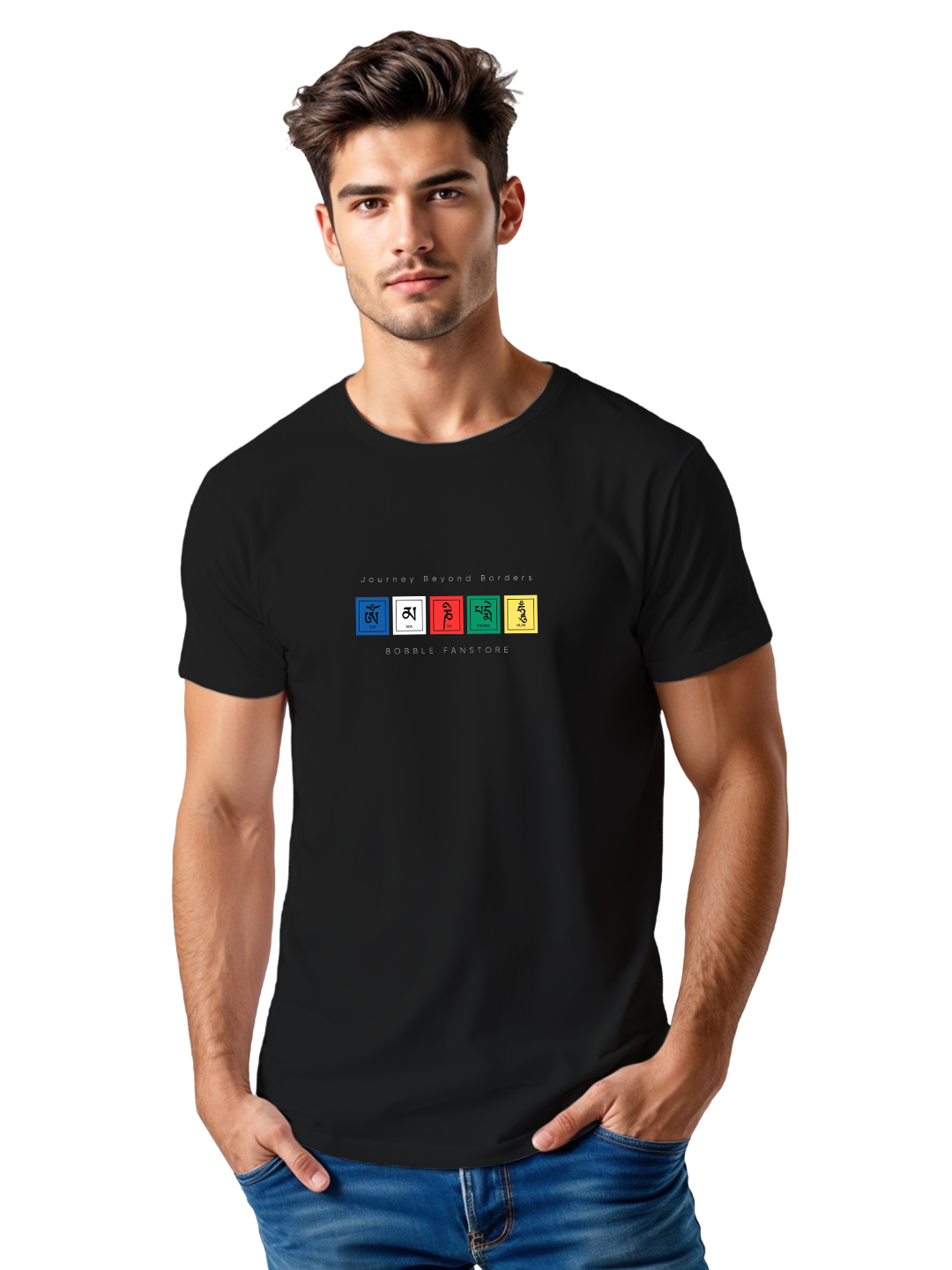 Men’s Black Regular Fit T-Shirt with Tibetan Flag Print – Soft Cotton, Breathable & Stylish Casual Wear | Unisex Half Sleeve Tee for Comfort & Statement Fashion