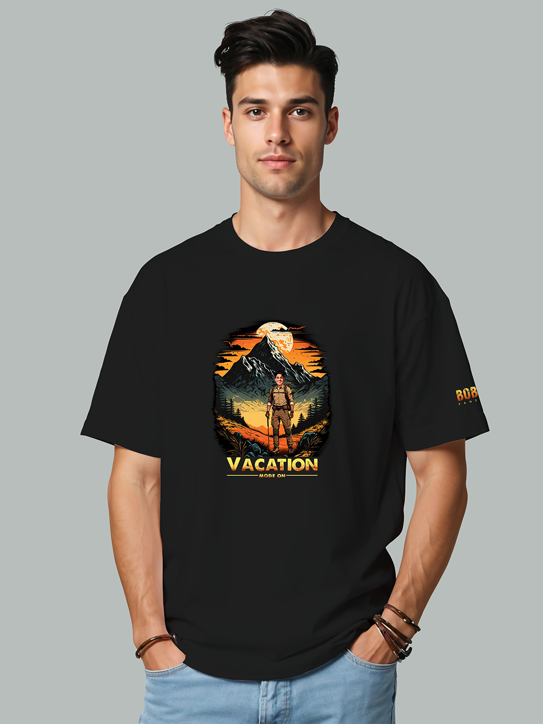 Oversized Black T-shirt for Men - "Vacation Mode On" Customizable with Your Face