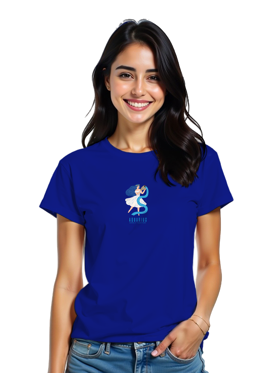 Aquarius Women's Blue and Black T-Shirt – Creative & Unique Zodiac Print | Casual Wear | Perfect for Innovative Minds | Soft Cotton Blend for Maximum Comfort & Style