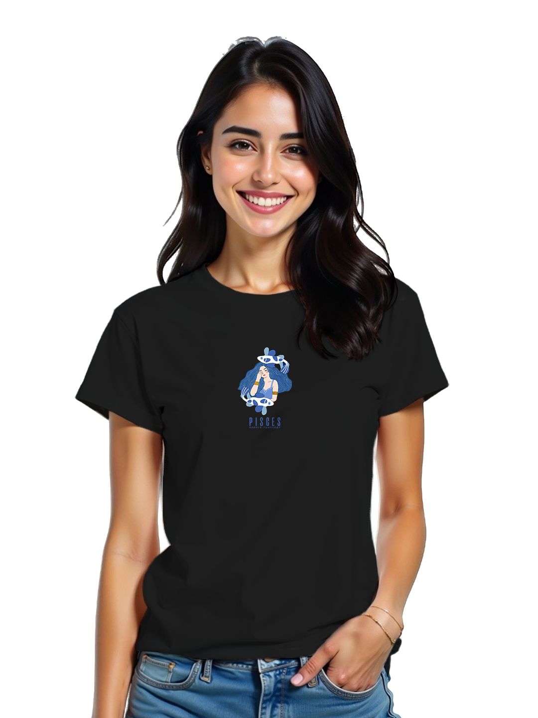 Pisces Women's Black and Blue T-Shirt – Dreamy & Artistic Zodiac Design | Soft Cotton Tee | Ideal for Imaginative & Compassionate Individuals | Stylish & Cozy Wear