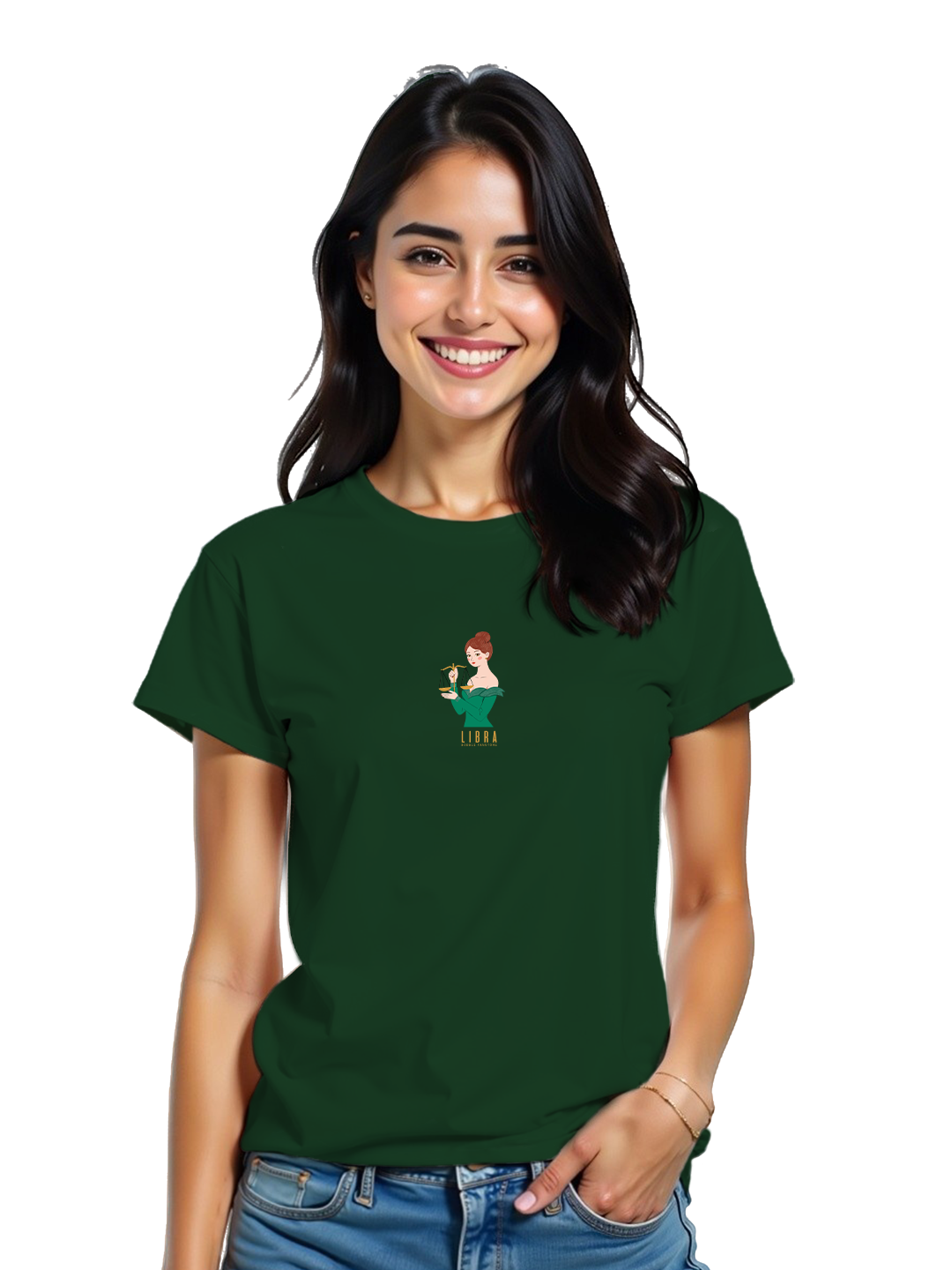 Libra Women's Green and White T-Shirt – Balanced & Chic Zodiac Art | Fashionable Daily Wear | Perfect for Charming & Harmonious Personalities | Soft Cotton Tee