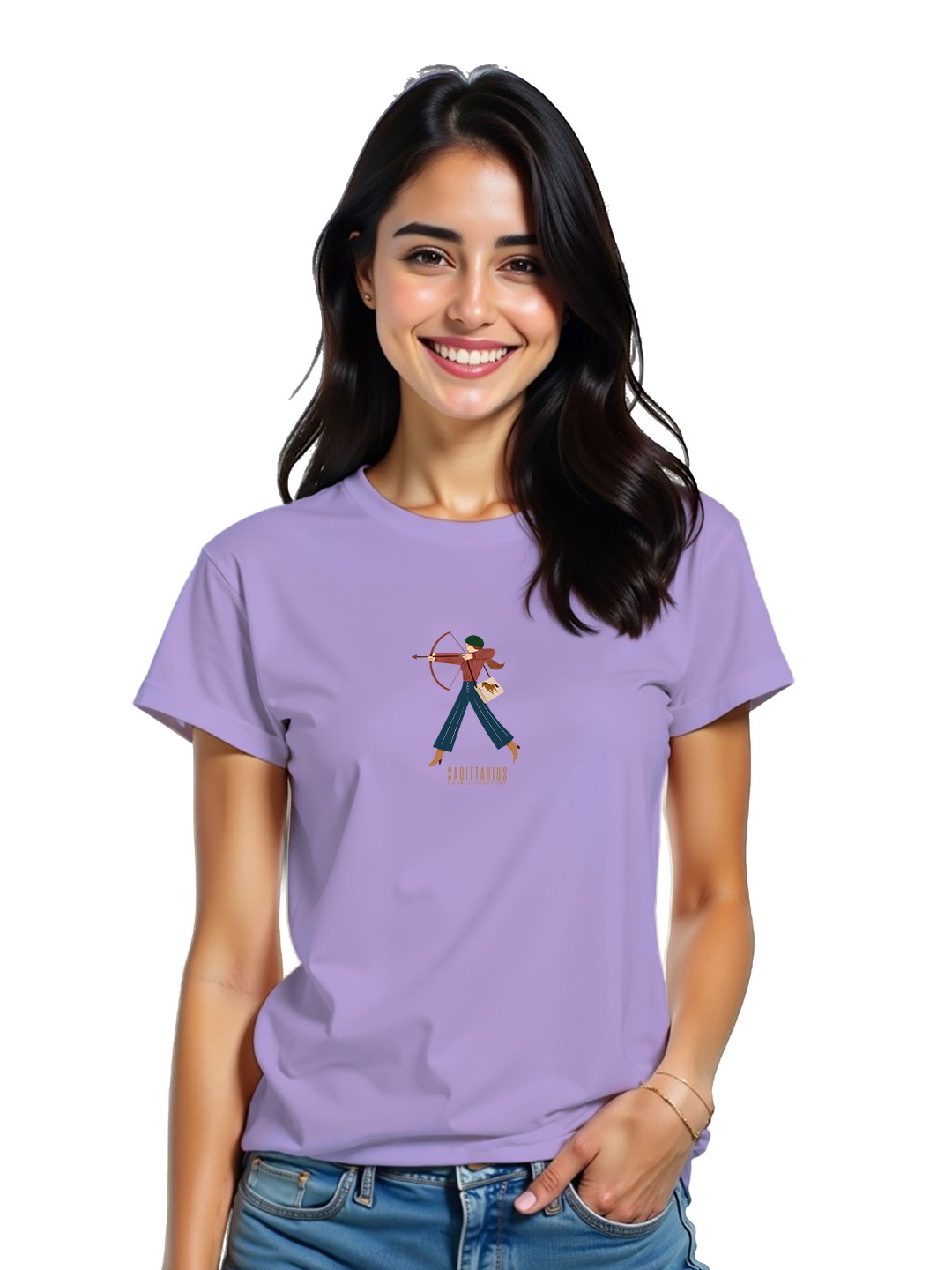 Sagittarius Women's Lavender and White T-Shirt – Adventurous Zodiac Art | Casual Wear | Perfect for Free-Spirited & Optimistic Souls | Soft, Breathable & Stylish Tee