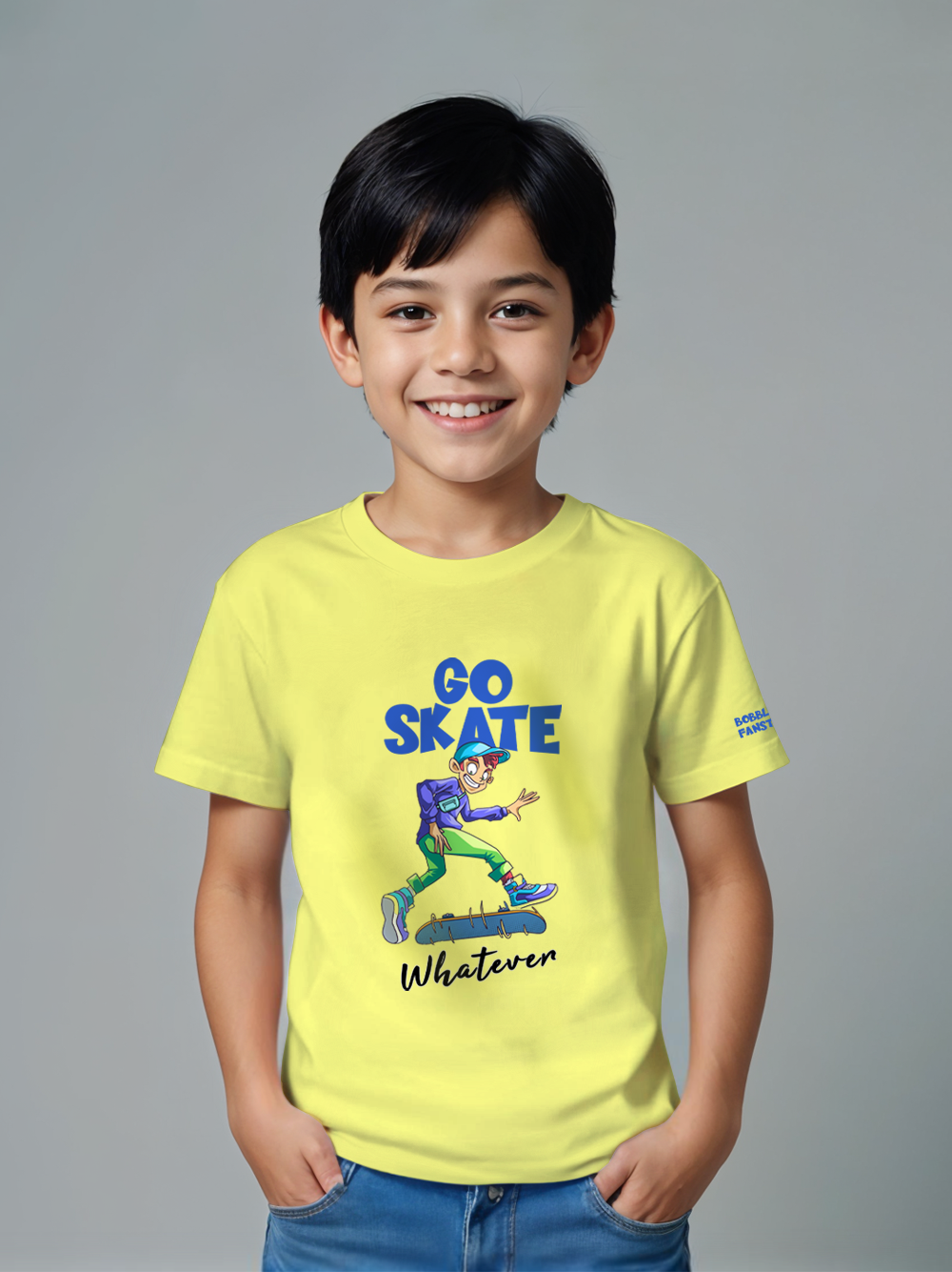 Go Skate Boys Yellow T-Shirt – Fun Skateboard Illustration, Soft Cotton, Active Wear