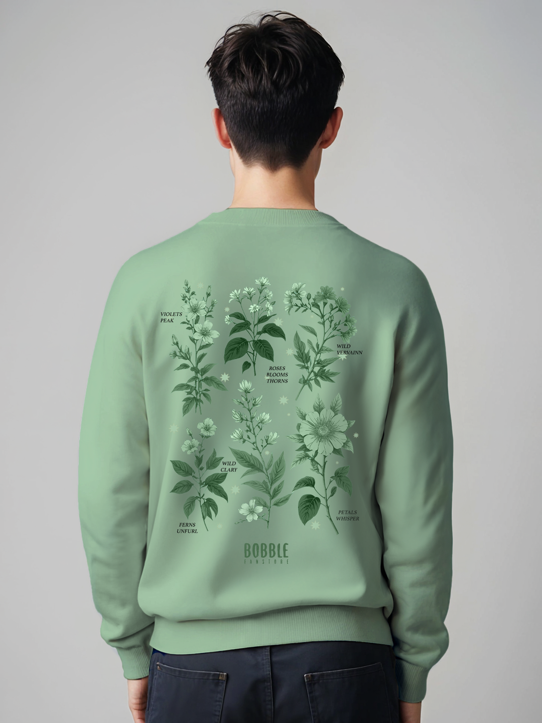 Roses Bloom Thorns Sweatshirt in Green - Artistic Floral Hoodie for Nature Lovers For Men