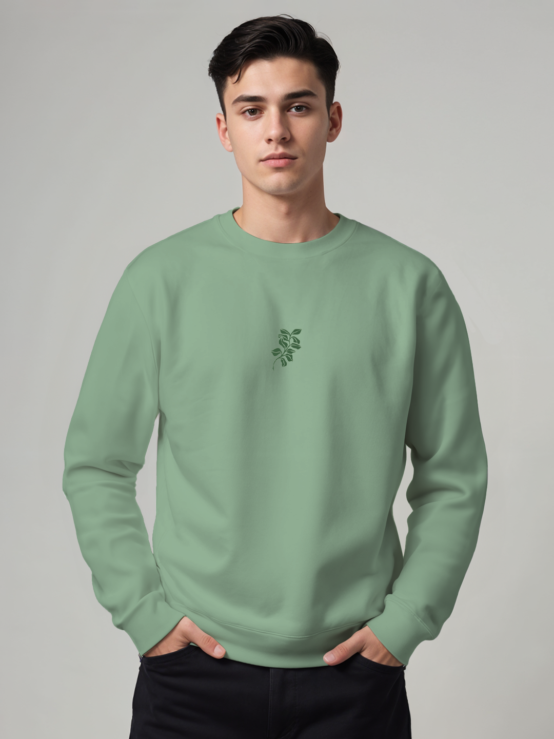 Roses Bloom Thorns Sweatshirt in Green - Artistic Floral Hoodie for Nature Lovers For Men