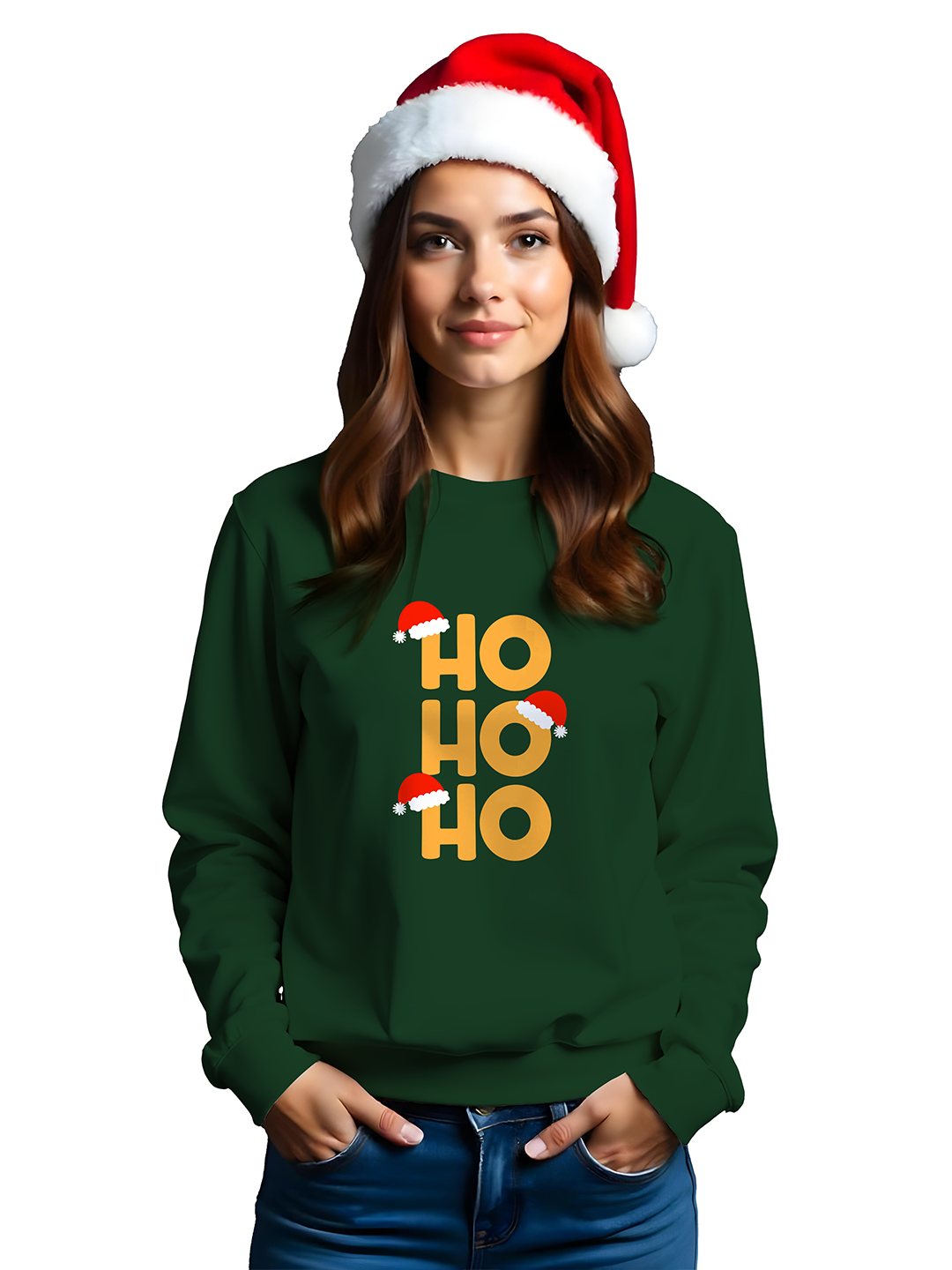 Green 'Ho Ho Ho' Sweatshirt for Women – Fun & Cozy Christmas Message