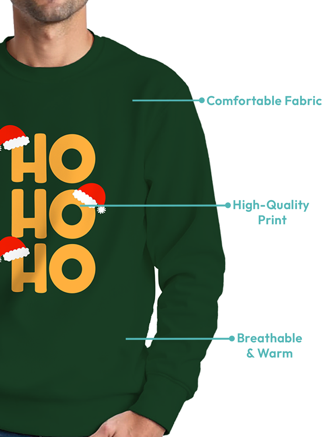 Green 'Ho Ho Ho' Sweatshirt for Men – Fun & Festive Holiday Message