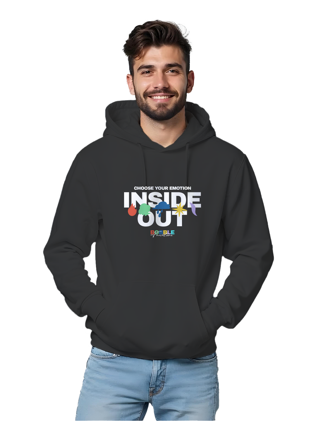 Black Hoodie with 'Inside Out' Illustration – Graphic Design Hoodie for Trendy Men, Comfortable and Durable Casual Wear Hoodie