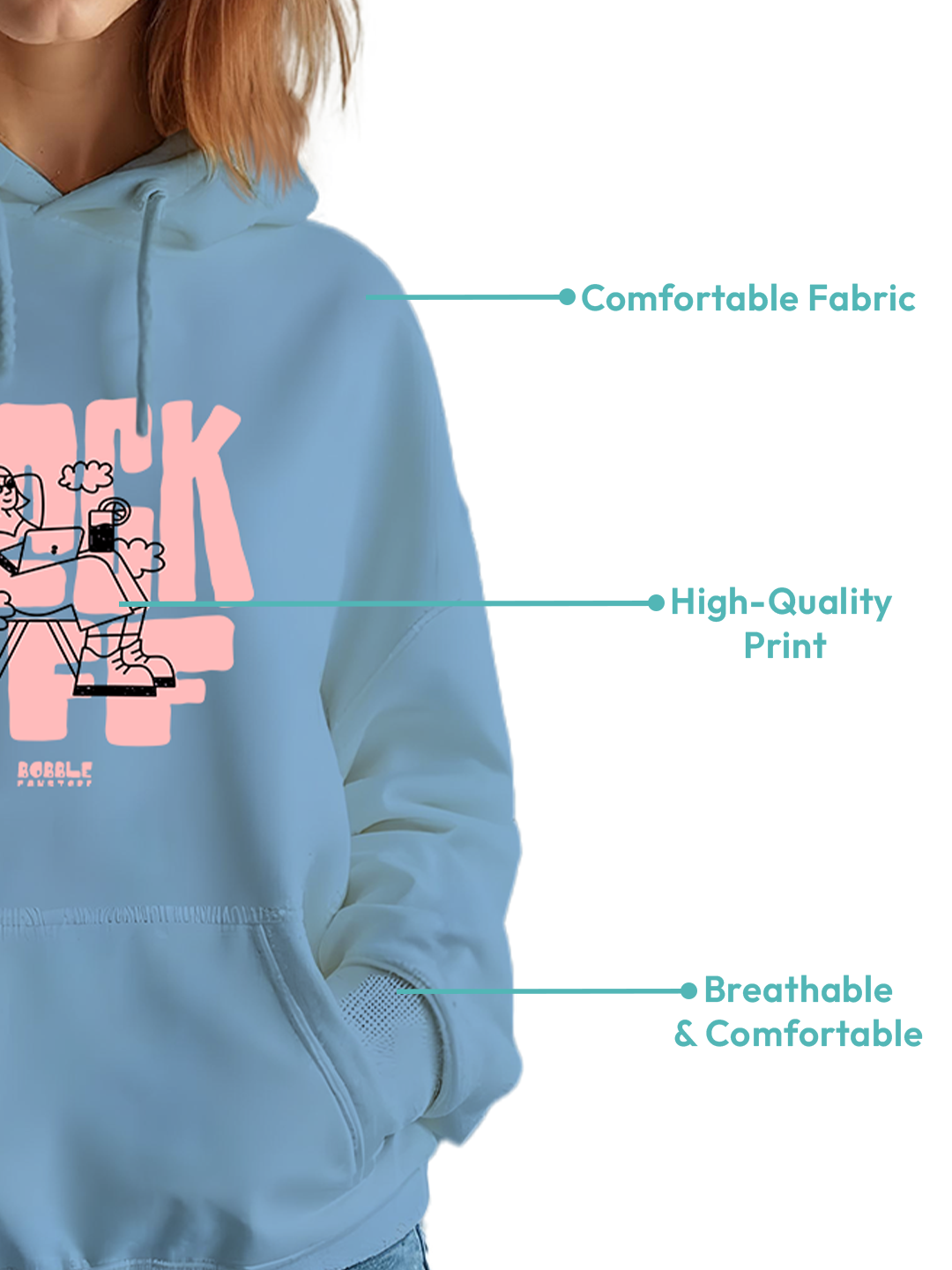 Blue Chill Hoodie with 'Slack Off' Text – Relaxed Fit Hoodie for Women, Casual and Comfortable for Everyday Wear and Laid-Back Vibes